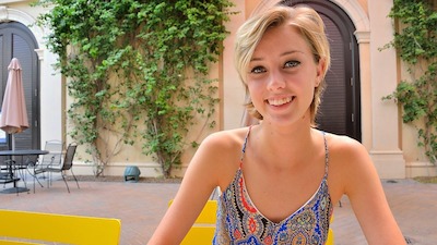 Flirty blonde teen Haley Reed lifts her dress and rides a dildo outdoors