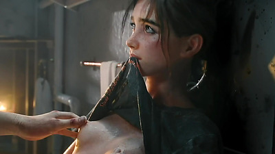 Lucky dude fucks Ellie in the bathroom and cums on her hard abs