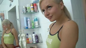 Young blonde with an amazing ass gets fucked in the bathroom